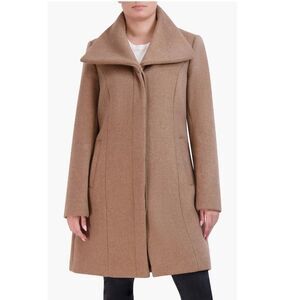Cole Haan Signature Wide Lapel‎ Wool Blend Coat, Size 12 Camel Classic Chic NWT